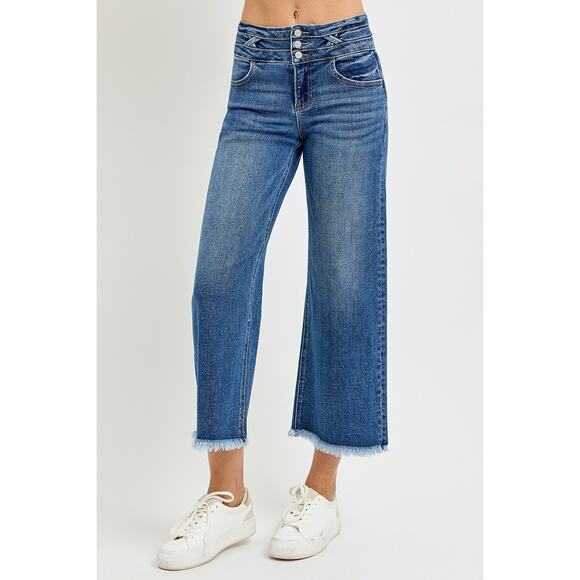 RISEN High Rise Crop Wide Leg Jeans w/Wide Band Detail - PWC21028 - Size 13/31 - Picture 2 of 6